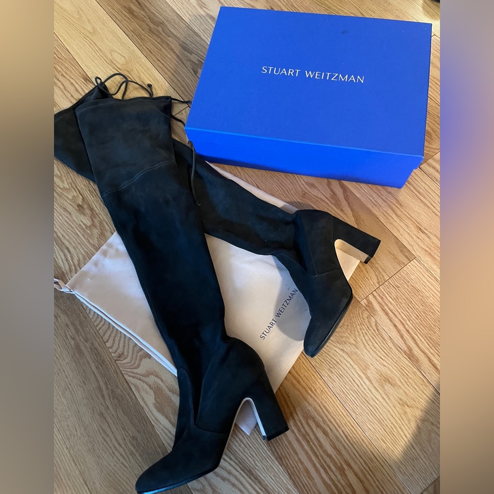Stuart Weitzman Over the Knee Suede Boots in Dark Grey. Worn twice.